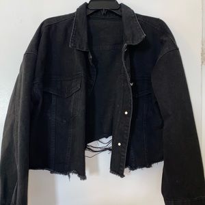 Cropped distressed jean jacket